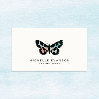 Tarjeta De Visita Moderna Mariposa de color de agua Elegante Logo