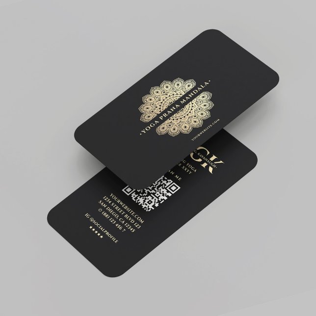 Tarjeta De Visita Moderna meditación de yoga Monograma dorado negro  (Modern Yoga Meditation Monogram Black Gold Mandala Business Card
)