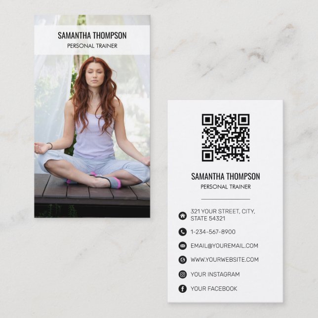Tarjeta De Visita Moderna meditación Wellness Fitness Photo QR Code (Anverso / Reverso)