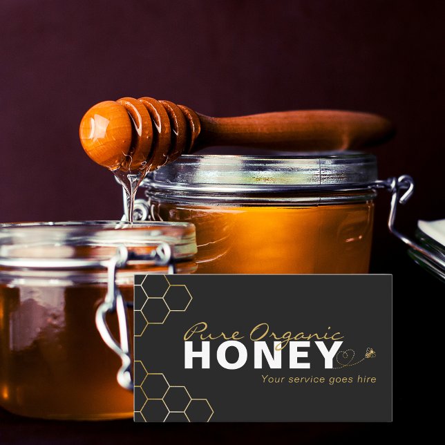 Tarjeta De Visita Moderna miel de abejas de oro negro (Modern Honey Bees Gold Honeycomb Black Business Card)