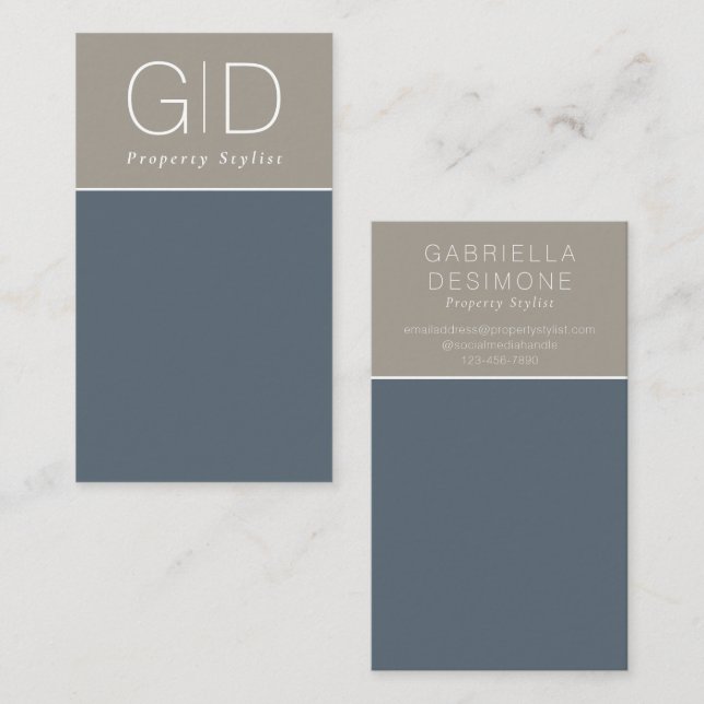 Tarjeta de visita Moderna Minimal Slate Blue Taupe (Anverso / Reverso)