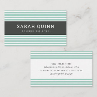 Tarjeta De Visita MODERNA MINIMAL STRIPE menta de color gris oscuro 