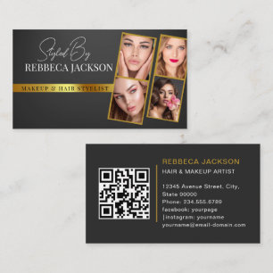 Tarjeta De Visita Moderna Minimalista Faux Gold 4 Fotos con estilo