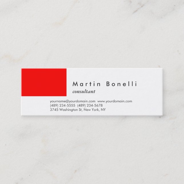 Tarjeta de visita moderna Minimalista Skinny Red W (Anverso)