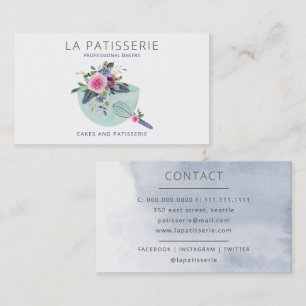 Tarjeta De Visita Moderna Mint Watercolor Floral Panadería Pastry Ch