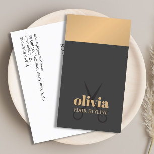 Tarjeta De Visita Moderna Moda Copper Gris Negrita Hairstylist