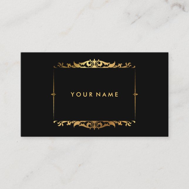 Tarjeta De Visita Moderna moda elegante profesional negro y dorado (Anverso)