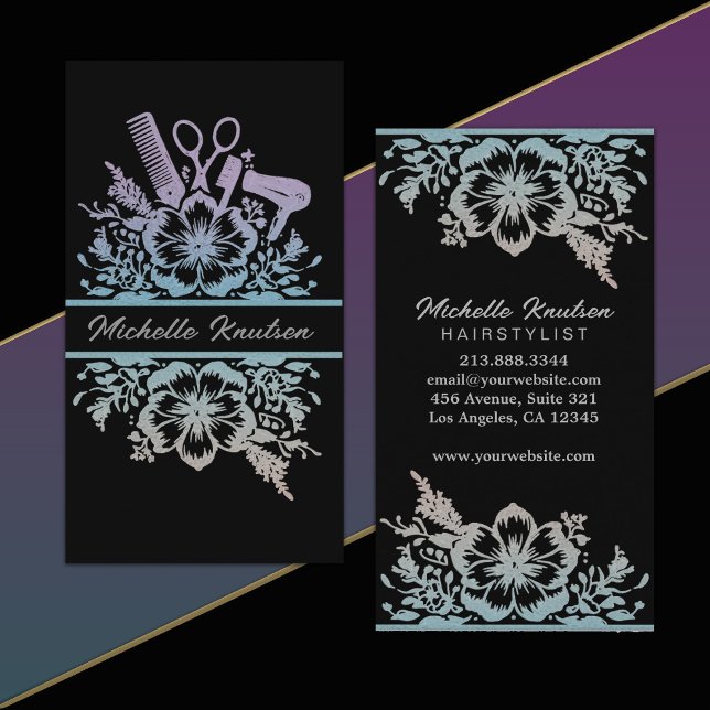 Tarjeta De Visita Moderna Moda Floral Cabello Elegante Salón De Bell (Subido por el creador)