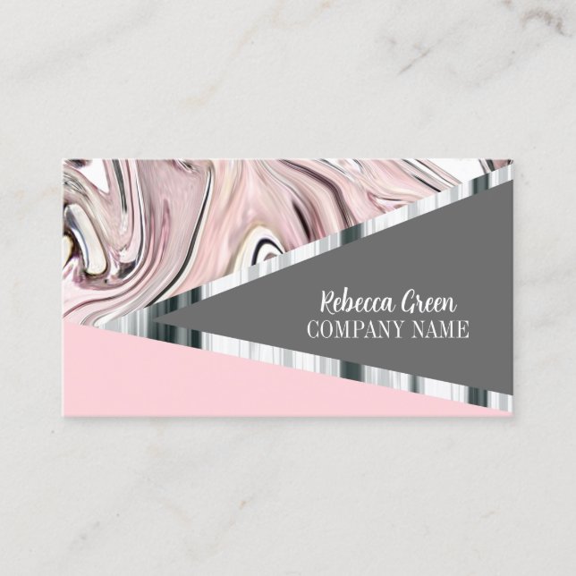 Tarjeta De Visita Moderna Moda Giratoria Elegante Gris Rosa Belleza  (Anverso)