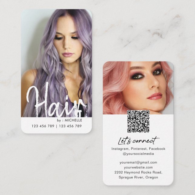 Tarjeta De Visita Moderna moda moderna Elegante foto de código QR (Anverso / Reverso)
