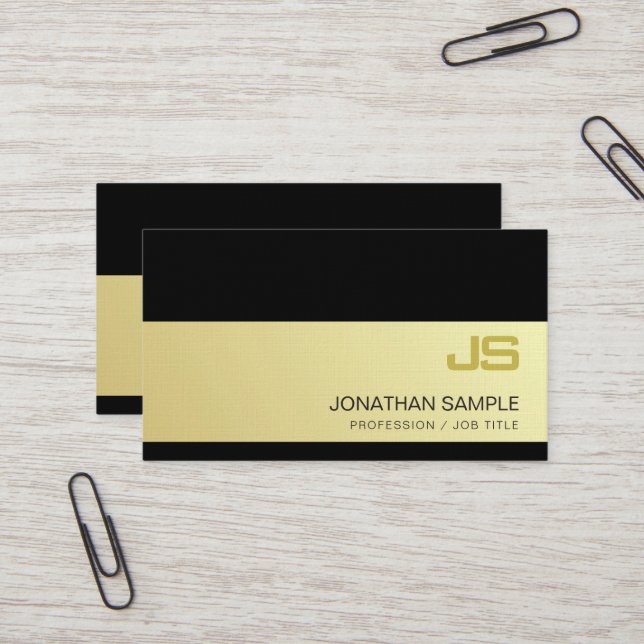 Tarjeta De Visita Moderna Moda Monograma Negro Oro Lujo (Anverso/Reverso In Situ)