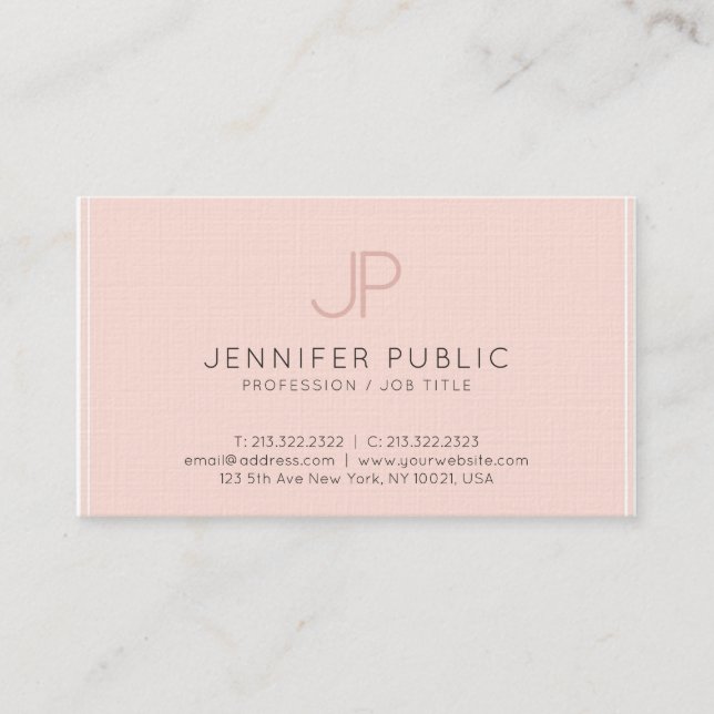 Tarjeta De Visita Moderna Moda Monograma Rubor Pink Luxury Trendy (Anverso)
