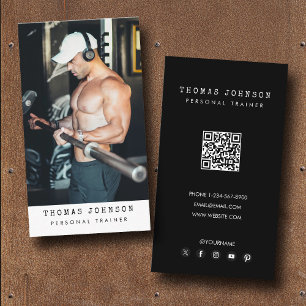 Tarjeta De Visita Moderna moda Personal Trainer Fitness Photo Black
