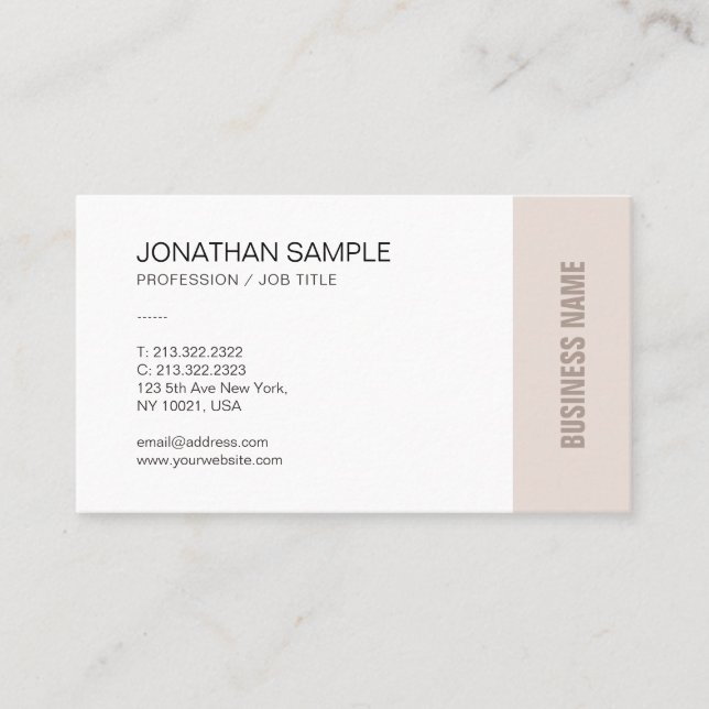 Tarjeta De Visita Moderna Moda Sleek Trendy Beige Brown Plain Compan (Anverso)