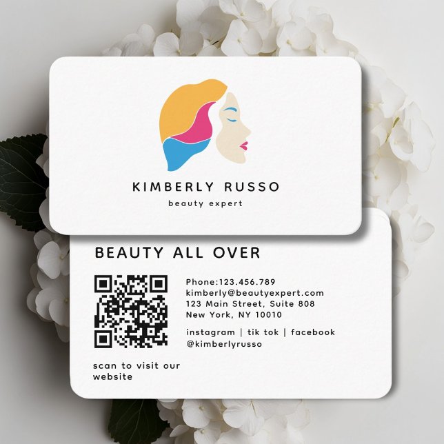 Tarjeta De Visita Moderna, moderna, QR Code, Salon, logotipo femenin (Modern, Trendy, QR Code, Salon, Women-Logo Business Card)