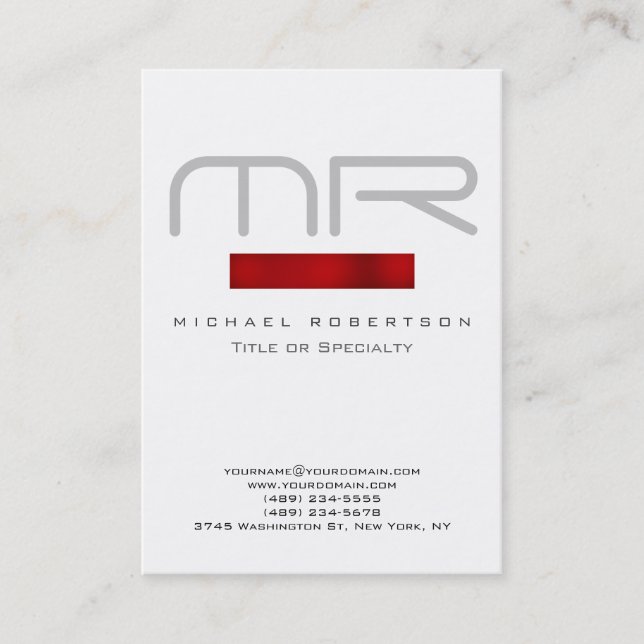 Tarjeta de visita moderna Monograma rojo blanco li (Anverso)