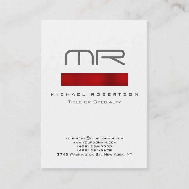 Tarjeta de visita moderna Monograma rojo blanco li (Anverso)