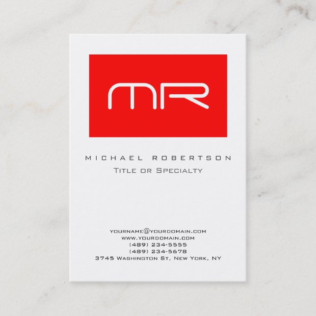 Tarjeta de visita moderna Monograma rojo blanco li (Anverso)