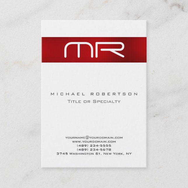 Tarjeta de visita moderna Monograma rojo blanco li (Anverso)