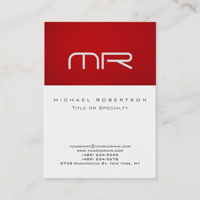Tarjeta de visita moderna Monograma rojo blanco li (Anverso)