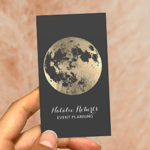 Tarjeta De Visita Moderna Moon Gold Elegant Planificación de Eventos