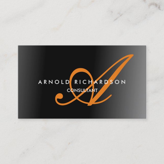 Tarjeta De Visita Moderna Naranja Calligrahy Monograma Gris Trendy (Anverso)