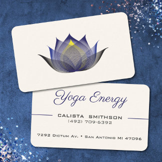 Tarjeta De Visita Moderna Navy Blue Lotus Flor Elegante Yoga Único
