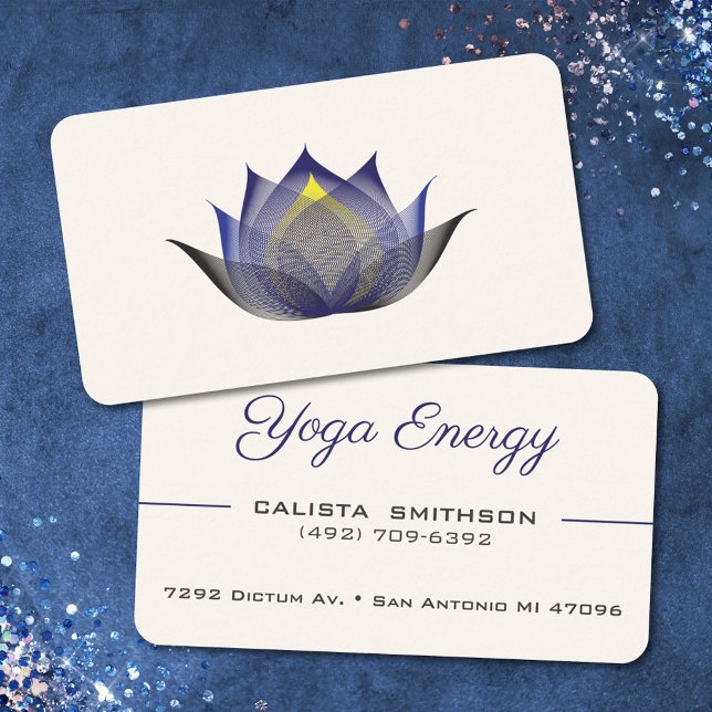 Tarjeta De Visita Moderna Navy Blue Lotus Flor Elegante Yoga Único (Subido por el creador)