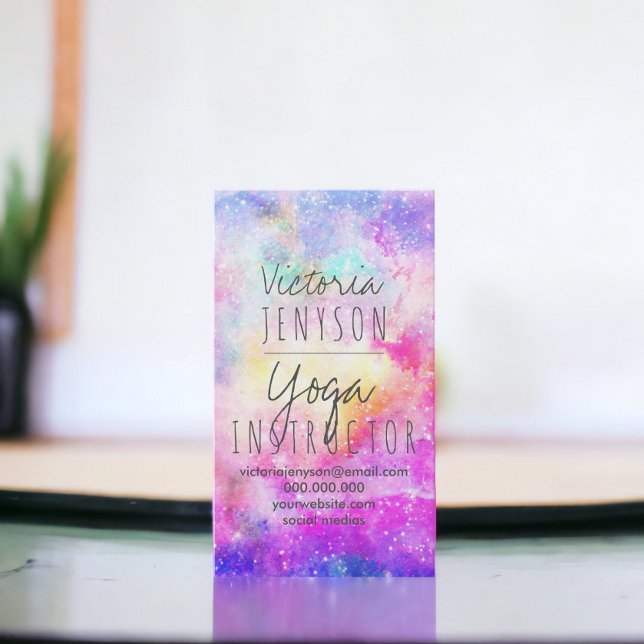Tarjeta De Visita Moderna nebulosa pastel acuática yoga (Modern bright pastel nebula watercolor yoga business card)