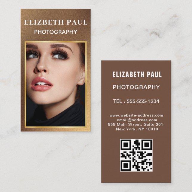 Tarjeta De Visita Moderna negrita estilo Typografía Fotografía códig (Anverso / Reverso)