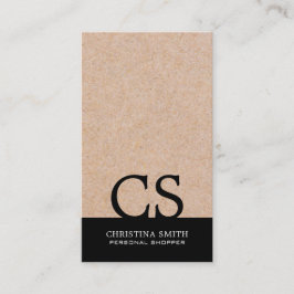 Tarjeta De Visita Moderna negrita monograma kraft-Print B&W Typo Ver