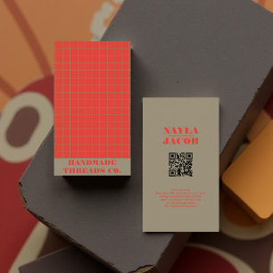 Tarjeta De Visita Moderna negrita Patrón rojo revisado Código QR