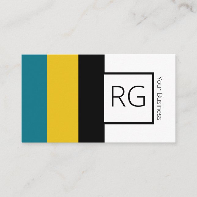 Tarjeta De Visita Moderna negrita Verde azulada Mostaza Monogramada  (Anverso)