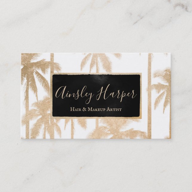 Tarjeta De Visita Moderna Palm Gold Palm Trees Profesionales (Anverso)