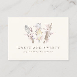 Tarjeta De Visita Moderna Panadería Floral Pastry Chef Baking Utensi