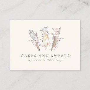 Tarjeta De Visita Moderna Panadería Floral Pastry Chef Baking Utensi