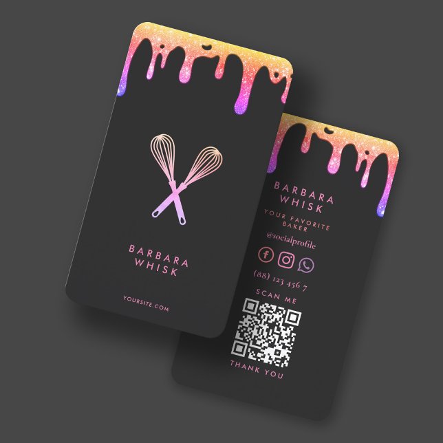 Tarjeta De Visita Moderna pastelería de goteo de arcoiris con Whisk (Subido por el creador)