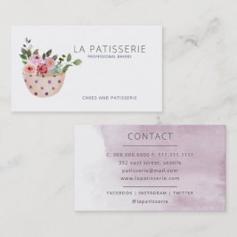 Tarjeta De Visita Moderna Peach Watercolor Floral Bakery Pastry Chef
