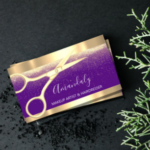 Tarjeta De Visita Moderna Peluquería de cuero Tijeras Coiffeur Oro P