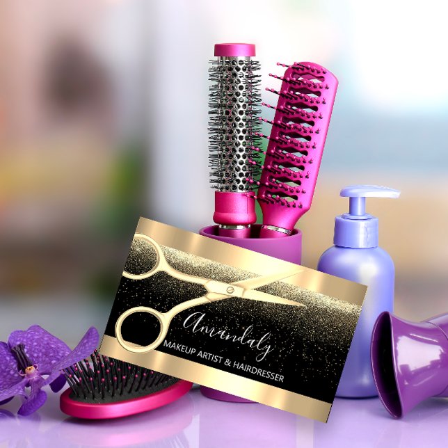 Tarjeta De Visita Moderna Peluquería de las tijeras de las peluquerí (Modern Hairdresser Scissors Coiffeur Confetti Gold Business Card)