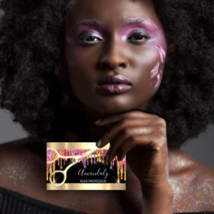 Tarjeta De Visita Moderna Peluquería Tijeras Purpurina Púrpura Negro