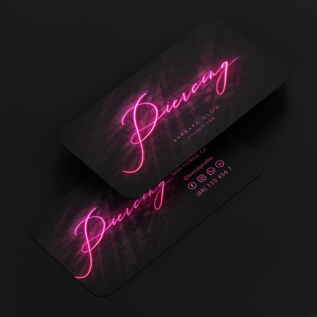 Tarjeta De Visita Moderna Piercing Shop Neon Pink (Modern Piercing Shop Neon Pink Business Card
)
