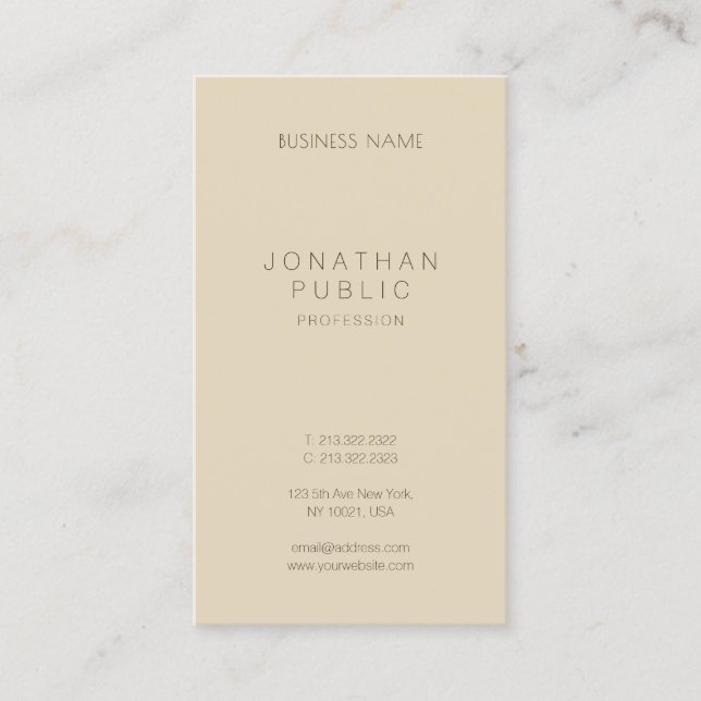Tarjeta De Visita Moderna Plantilla Elegante Beige Elegante Sofistic (Anverso)