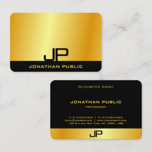 Tarjeta De Visita Moderna Plantilla Monogramada Elegante Faux Gold