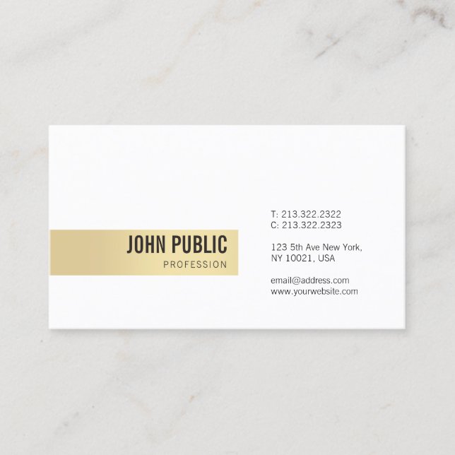 Tarjeta De Visita Moderna plantilla profesional simple Gold White (Anverso)