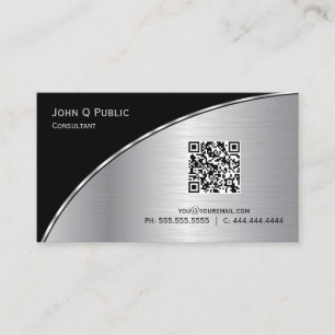 Tarjeta De Visita Moderna Plata Negra QR Elegante Profesional