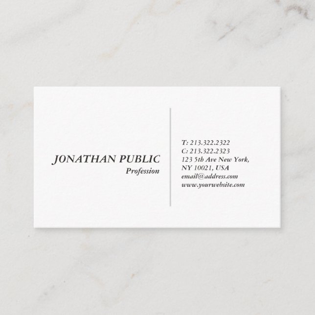 Tarjeta De Visita Moderna Profesional Simple Diseño Blanco Elegante (Anverso)