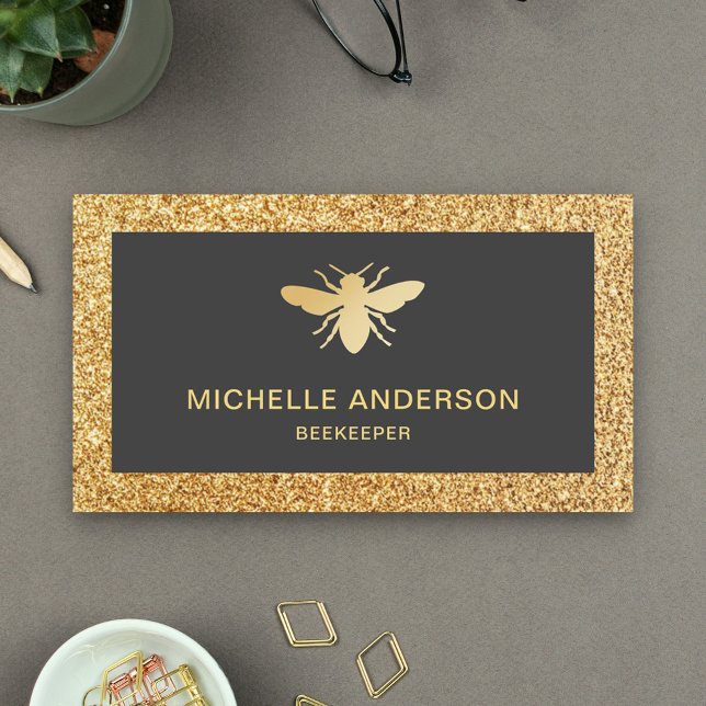 Tarjeta De Visita Moderna Purpurina de Faux Gold Honey Abeekeeper (Subido por el creador)