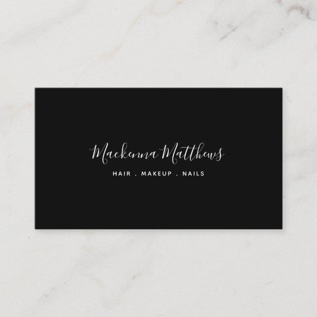 Tarjeta De Visita Moderna Signature Script Black Hair Stylist Salon (Anverso)