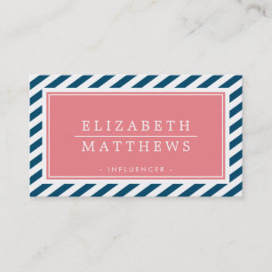 Tarjeta De Visita MODERNA STRIPE borde elegante marina coral blanco